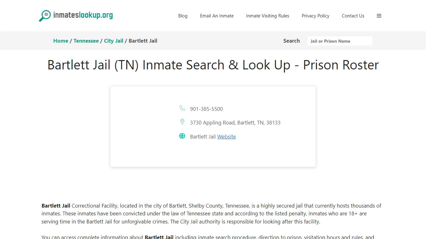 Bartlett Jail (TN) Inmate Search & Look Up - Prison Roster