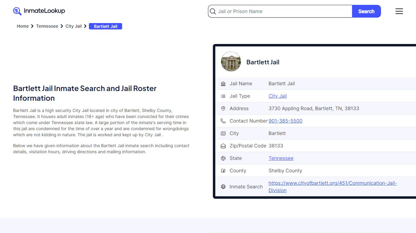 Bartlett Jail Inmate Search and Jail Roster Information